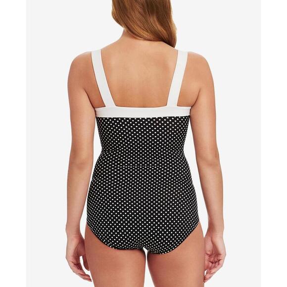 Swim Solutions Womens Pin Point Shirred Tummy-Control One-Piece Swimsuit Size 8 - Picture 2 of 2